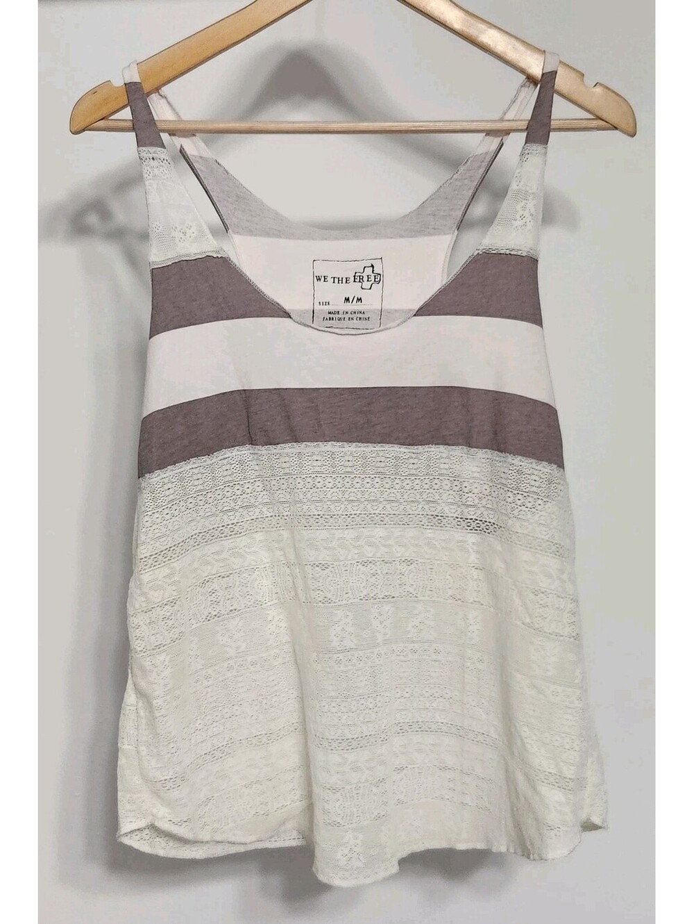 We The Free Tank Top Lace Striped Y2k Style Medium Brown Ivory Free People